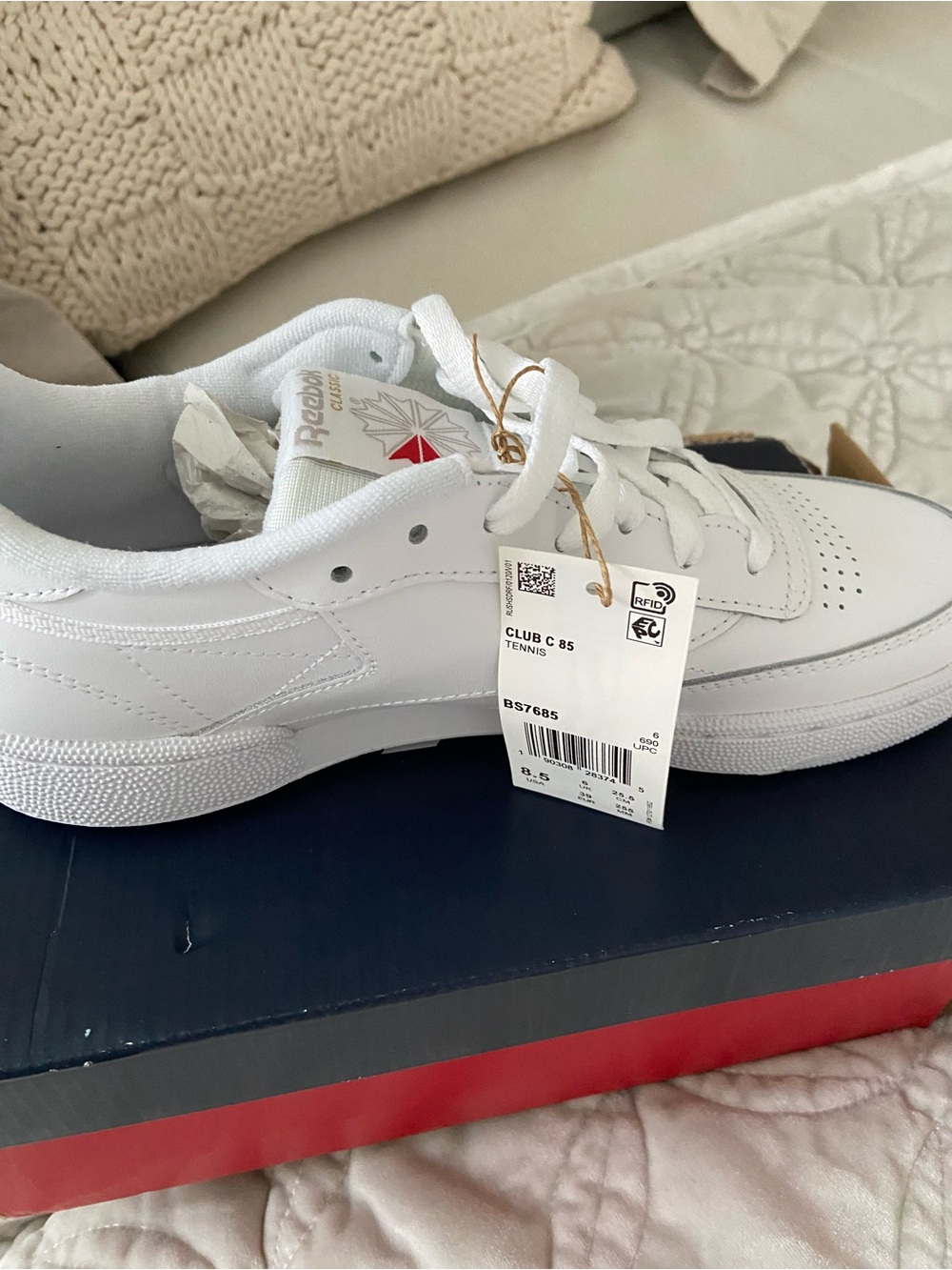 Reebok Club C 85 White Leather Low-Top Sneakers. New in box- never worn.